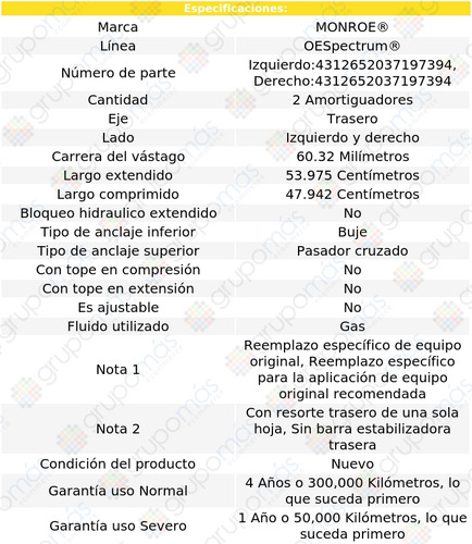 2 Amortiguadores Gas Oespectrum Tra Pontiac Ventura 71-77 Foto 3