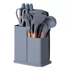 Conjunto 19 Peças Utensílios Kit Cozinha Silicone Cor Cinza