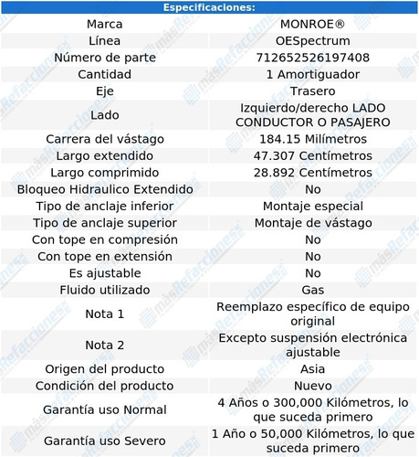 Amortiguador Oespectrum Gas Izq/der Tras Achieva 95-98 Foto 3