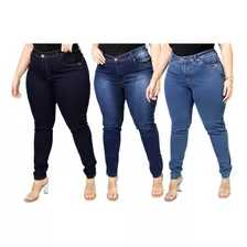 Kit 3 Calça Jeans Feminina Plus Size Lycra Tamanhos Grande