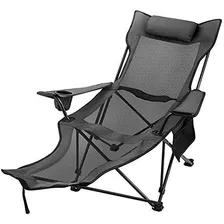 Happybuy - Silla De Campamento Plegable Gris Con Reposapiés 