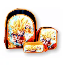 Mochila Dragon Ball Z Costas Lanch Estoj Escolar Kit Laranja