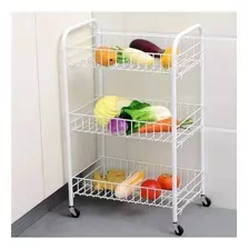 Estante Organizador Para Cocina Con Ruedas De 3 Niveles Color Blanco