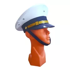 Gorra Kepi Blanco Con Azul Marino Galon Dorado Y Barbiquejo 