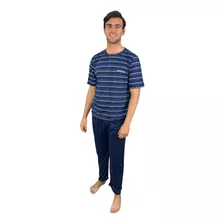 Pijama Hombre Manga Corta Micro Fibra Lineas Y Botón