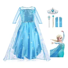 Fantasia Vestido Infantil Elsa Frozen Com Capa E Acessórios