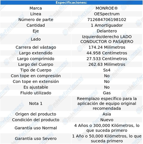 Amortiguador Oespectrum Gas Izq/der Del Reatta 89-91 Monroe Foto 3