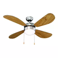 Ventilador De Techo Combi Vt42l4 Plateado Con 4 Aspas Color Marrón De Mdf, 42 De Diámetro