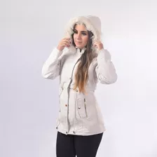 Jaqueta Parka Feminina Sarja Pelúcida Forrada De Frio