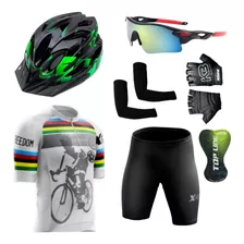 Conjunto Roupa Óculos Capacete Bike Led Tsw Luvas Ciclismo