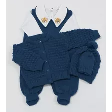 Kit Saída Maternidade Tricô Com Body Urso (menino) Jeans