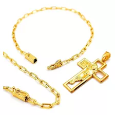 Cordão Pulseira Face Cristo Banhado Ouro 18k Kit Joias Luxo