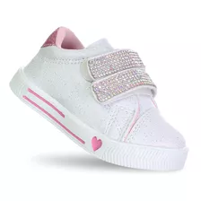 Tenis Sapato Branco Brilho Com Glitter Infantil Menina Love