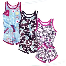 Roupa Infantil Kit 3 Macaquinho Menina Verão Atacado