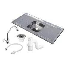 Kit Pia Inox Fabrinox 120x52 Torneira, Válvula E Sifão