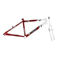 Quadro Aro 24 Aço + Garfo Masculino Vermelho Branco Aro 24