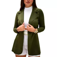 Blazer Feminino Verde Musgo Alongado Acinturado Neoprene