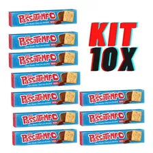 Kit 10 Bolachas Recheio Chocolate Passatempo Pacote 130g