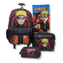 Kit Mochila De Rodinhas Escolar Lancheira E Estojo Naruto Tp