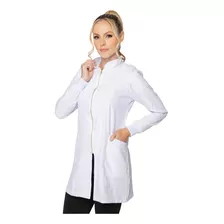 Jaleco Avental Uniforme De Ziper Two Way Punho Gola Branco