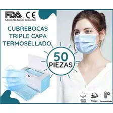 Cubrebocas 150pz Triple Capa termosellado Mascarilla Color Azul