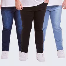 Kit 3 Calça Jeans Masculina Slim Plus Size Lycra 