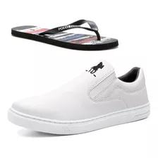 Sapatênis Masculino Slip On Polo Adulto Juvenil + Chinelo 