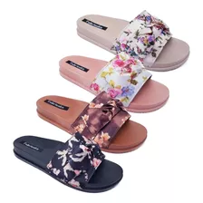 Kit 4 Pares Chinelo Feminino Sandália Slide Laço Tecido K16