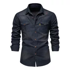 Camisa De Mezclilla Para Hombre Con Solapa Casual