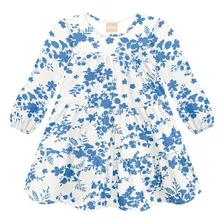 Vestido Infantil Soltinho Manga Longa Neve Floral Azul Milon