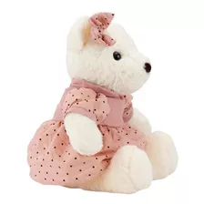 Urso Branco Sentado Vestido Rosa Poá Pelúcia 30 Cm