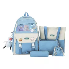 Mochila De Colegio Kawaii Harajuku - 5 Piezas - Celeste