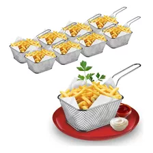 Kit 8 Cestos 14,5cm P/ Porções Batata Frita Frango Em Inox