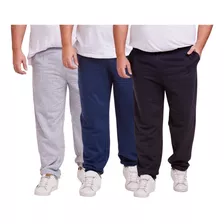 Kit 3 Calça Moletom Masculino Jogger Plus Size