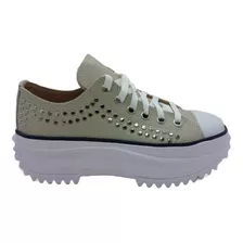 Zapatillas Urbanas Mujer Plataforma Cuero Y Tachas