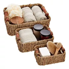 Set Of 3 Small Wicker Baskets For Storage, Woven Nestin...