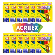 Kit 12 Caixas De Giz De Cêra 12 Cores Acrilex Escola Atacado