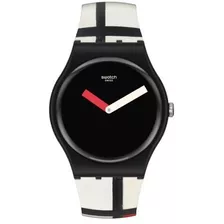 Reloj Swatch Suoz344 Red, Blue And White, By Piet Mondrian 