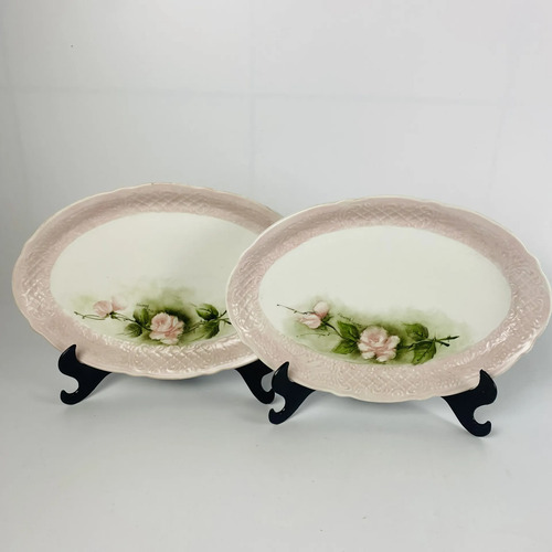 Jogo Jantar/chá Floral Rosa Pintado À Mão Vintage Branco Florido 3