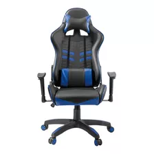 Silla De Escritorio Macrotel Mvch06-4 Gamer Ergonómica Negra Y Azul Con Tapizado De Cuero Sintético