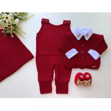 Saida De Maternidade Menino Vermelha Tricot Urso Príncipe 