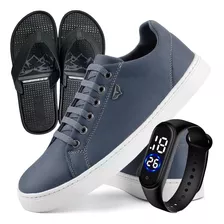 Kit Tênis Sapatênis Masculino Casual + Chinelo E Smartwatch