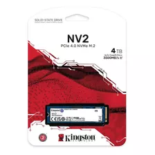 Ssd Kingston Nv2, 4tb, M.2 2280 Pcie 4.0, Nvme Gen 4x4, Leitura: 3500 Mb/s E Gravação: 2800 Mb/s - Snv2s/4000g Kingston Cor Azul