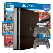 Ps4 Slim Console Playstation 4 + 2 Controle + Jogos