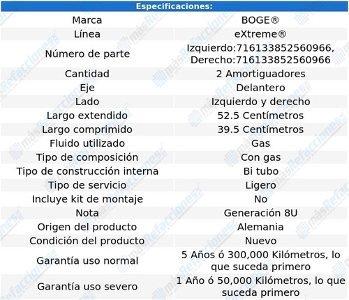 Par Amortiguadores Gas Delanteros Audi Q3 2013-2018 Extreme Foto 2