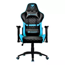 Cadeira De Escritório Cougar Armor One Gamer Ergonômica Preta E Sky Azul Com Estofado De Couro Sintético