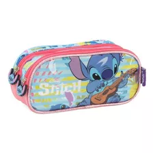 Estojo Escolar Stitch Disney Salmão 2 Compartimentos Luxcel