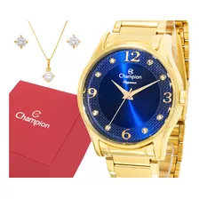 Relógio Feminino Champion Dourado Azul Com Pulseira Berloque
