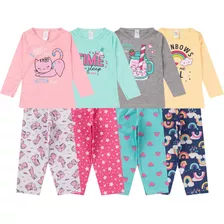 Kit 4 Pijamas Infantil Menina Inverno Promoção Frio Feminino