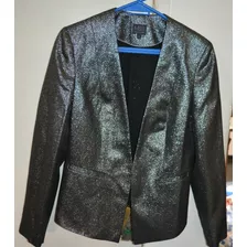 Blazer Chaqueta Mujer Talle 38 S Negra Brillo